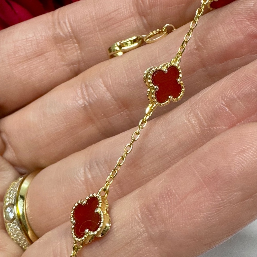 ❤️‍🔥SALE 14K/925S CUSTOM RED CARNELIAN CLOVER SET - Picture 8 of 12